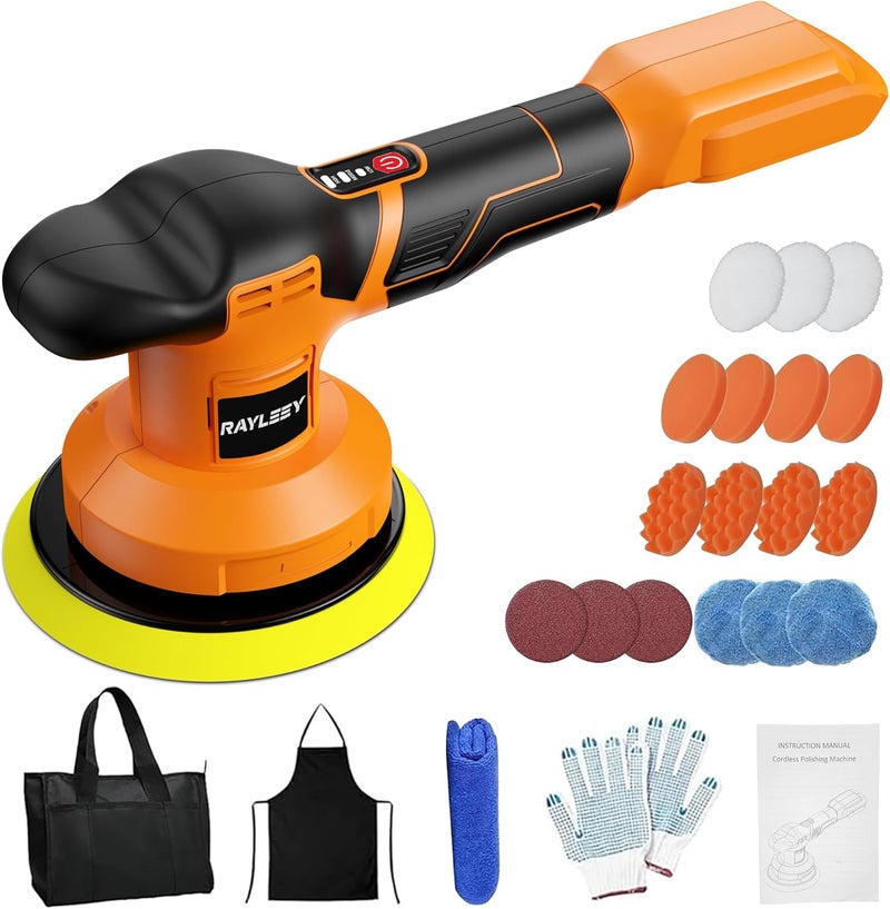 RAYLEEY Cordless Buffer Polisher Kit for DEWALT 20V LI-ION Battery.6-Inch Orbital Buffer Polisher with 3 Variable Speed with 25pcs Polishing Accessories, for Car Polishing/Waxing (Tool Only) - Image 1